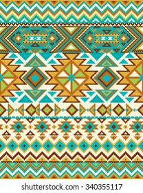 Bright seamless background with pixel pattern in aztec geometric tribal style. Vector illustration. 