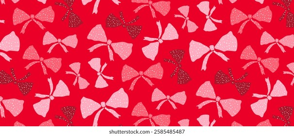 Bright seamless background with polka dot bows. Red polka dot bows. Vector.