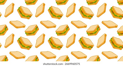 Patrón de sándwich de queso sin fisuras brillante. Vector plano colorido para papel de embalaje y textil