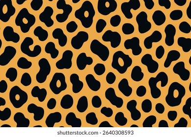 Bright seamless cheetah skin pattern with irregular black spots on vivid orange background.