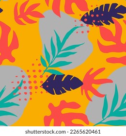 Bright Seamless Color Modern Style Art. White Endless Nature Foliage Textile, Seamless Background. Dark Repetitive Decoration Plant Element Pattern. 
