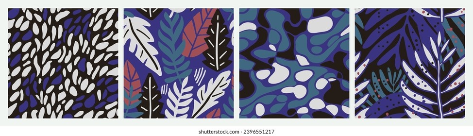 Bright Seamless Color Plant Surface Backdrop. Black Repeated Doodle Garden Textile, Seamless Vector. Hippie Repetitive Decoration Modern Decor Set. 
