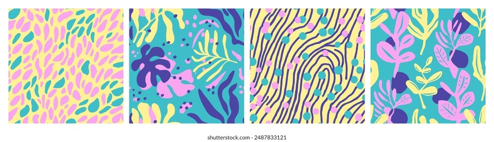 Bright Seamless Color Tree Invitation Wallpaper. Vibrant Repetitive Doodle Trendy Textile, Seamless Design. Colorful Endless Elegant Beach Scribble Background. 
