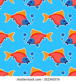 Bright seamless colored fish on a blue background.