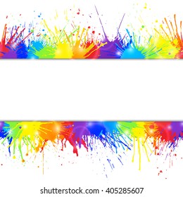 Bright seamless colorful background with rainbow colored paint splashes and space for text. Vector illustration.