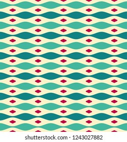 Bright seamless colorful ornament pattern for textile. Nostalgic retro green, yellow background with red element. Design for web banner, business presentation, branding package, fabric print