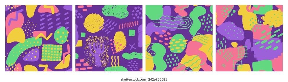 Silueta decorativa creativa sin costuras brillante de la forma. Ilustración vintage cepillada repetida oscura, boceto sin costuras. Cubierta de plantilla aislada redonda sin costura ligera