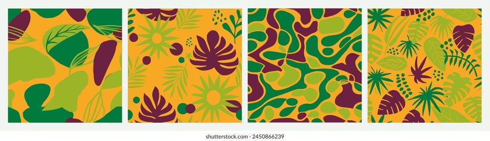 Bright Seamless Creative Garden Style Design. Pink Continuous Contemporary Palm Invitation, Seamless Set. Colorful Repeated Color Bloom Shape Print. 