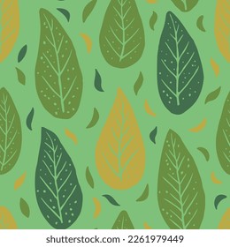 Bright Seamless Creative Organic Surface Wallpaper. Gradient Repeated Summer Simple Leaves, Seamless Print. Dark Repetitive Classic Natural Illustration Design. 