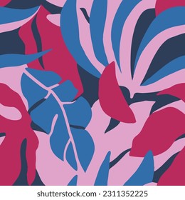 Bright Seamless Decoration Branch Scribble Background. Vivid Continuous Abstract Trendy Leaves, Seamless Art. Pink Seamless Contemporary Spring Shape Design. 