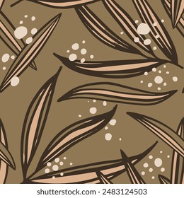 Patrón de elemento moderno de decoración sin costuras brillante. Pastel Interminable Flora Creativa Garabato, Fondo de pantalla Sin Costura. Vector Repetido De La Decoración Contemporánea De La Palma. 