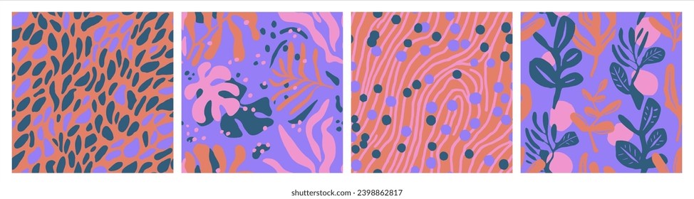 Bright Seamless Decoration Retro Artwork Backdrop. Purple Repeated Classic Vintage Lines, Seamless Wallpaper. Gradient Repetitive Color Graphic Leaves Design. 