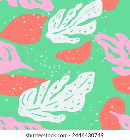 Bright Seamless Elegant Modern Element Texture. Pink Repeated Color Flora Watercolor, Seamless Background. Hippie Repetitive Decoration Palm Scribble Pattern. 