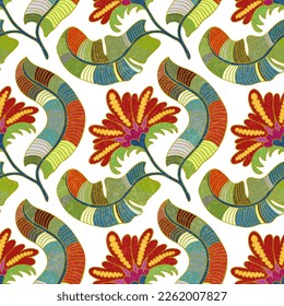 Bright seamless floral pattern. Decorative flowers on a white background. Vintage print for textiles. Vector illustration.