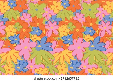 Brillante patrón floral sin fisuras con flores dibujadas a mano juguetona para la primavera y Diseños festivos