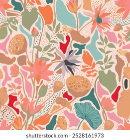 Bright seamless floral pattern in retro style.