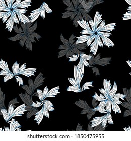 Bright seamless floral pattern with snowflakes, hand-drawn for fabric, paper and web design.