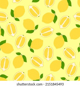 Patrón de fruta brillante sin costura - diseño a mano. Fondo amarillo repetible con limones. Vibrante impresión de verano interminable. Ilustración del vector