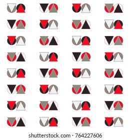 Bright seamless geometric pattern with groups of triangles and circles. Fashionable conceptual illustration.