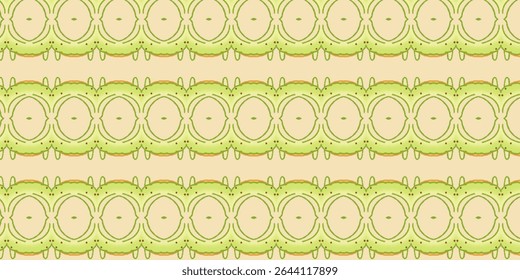 Bright seamless green border pattern with floral and dotted elements on white. Refreshing and soft, ideal for eco-friendly designs, packaging, or stationery. 