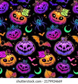 bright seamless halloween pattern from different elements