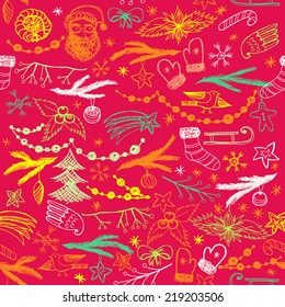 Bright seamless hand drawn Christmas pattern