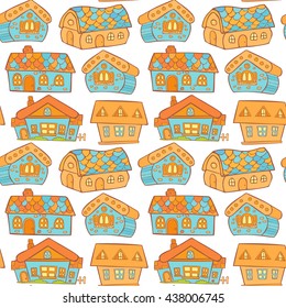 Bright seamless house doodle pattern