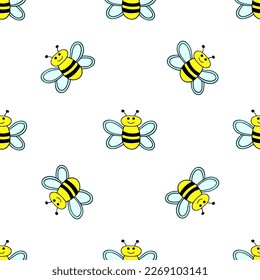 Bright seamless illustration with bees on a white background.