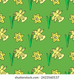 Bright seamless illustration with daffodils. Easter.