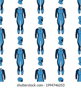 Bright seamless illustration with diving suits on a white background. Vector drawing. 
