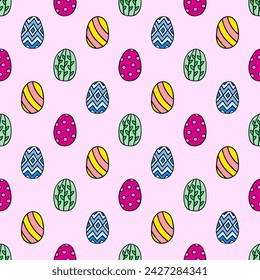 Bright seamless illustration with eggs. Vector drawing. Easter.