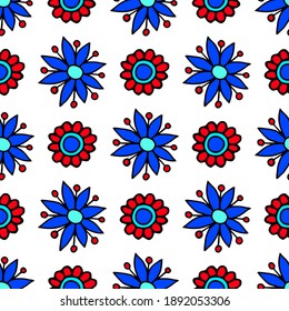 Bright seamless illustration with flowers on a white background.