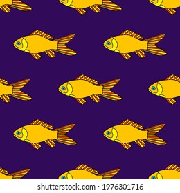 Bright seamless illustration with goldfish. Vector drawing.