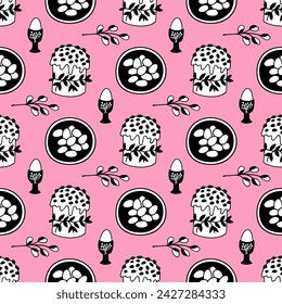 Helle nahtlose Illustration auf Ostern Thema. Vektorzeichnung auf rosa Hintergrund.