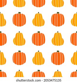 Bright seamless illustration with pumpkin on a white background. Vector drawing on the theme of Halloween.
