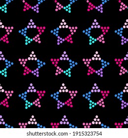 Bright seamless illustration with stars on a black background.