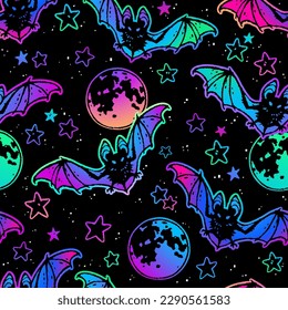 Bright seamless stylized bats
