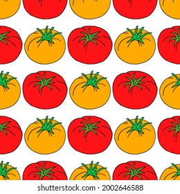 Bright seamless illustration with tomatoes. Vector drawing on a white background.