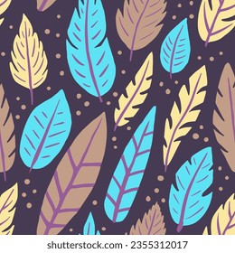 Bright Seamless Indian Plumage Style Art. White Seamless Modern Quill Surface, Seamless Vector. Vivid Endless Classic Feathers Decor Design. Feathers