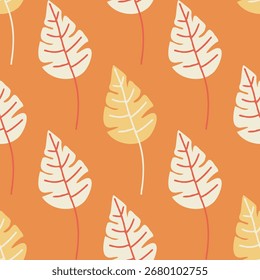 Bright seamless leaf pattern on orange background