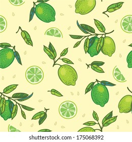 Bright seamless lemon or lime pattern. Decorative citrus fruit background