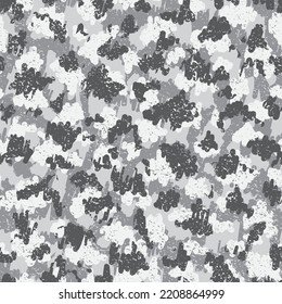 Bright Seamless Modern Vector Texture. Silver Camouflage Seamless Pattern. Monochrome Seamless Soldier Vector Art. Camouflage Clothes Black Repeated Halftone Graphic Background.