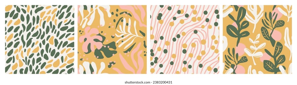 Patrón de forma de floaje natural brillante sin foco. La Decoración Repetitiva Pastel Florece Ilustración, Textura Sin Marea. Diseño de estilo de primavera de color continuo amarillo. 