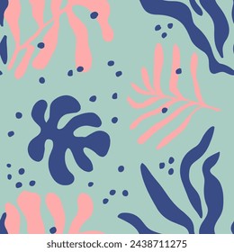 Bright Seamless Nature Foliage Shape Backdrop. Pink Repeated Elegant Simple Surface, Seamless Background. Purple Endless Abstract Jungle Invitation Wallpaper. 