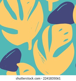 Bright Seamless Nature Tropic Garden Lines Design. Colorful Repetitive Elegant Hawaiin Monstera Leaves Art. Purple Continuous Color Flora Textile Wallpaper.