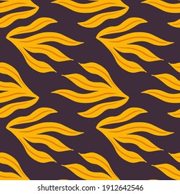 Naturaleza clara y submarina con siluetas de algas naranjas. Fondo morado oscuro. Diseñado para el diseño de tejidos, impresión textil, envoltura, cubierta. Ilustración del vector