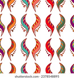 Bright seamless paisley pattern. Indian fantasy flowers ornament. Turkish cucumber design for web, fabric, textile, cover, invitation, decoration, print, poster, wrapping paper