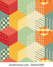 Bright seamless patchwork pattern from colorful cubes.
