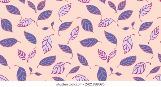 Bright seamless pattern abstract creative leaves randomly scattered on a light background. Vector hand drawn sketch cute  small leaf. Template for textile, fashion, printing, fabric