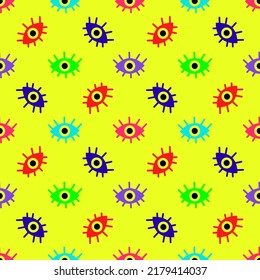 Bright seamless pattern of abstract eyes on a yellow background. Vector illustration 